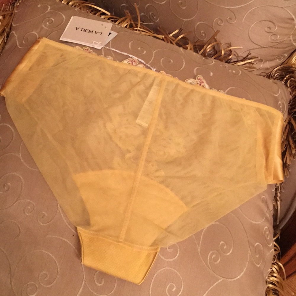 La Perla embroidered mesh silk blend yellow panties Sz.XS - Picture 6 of 8